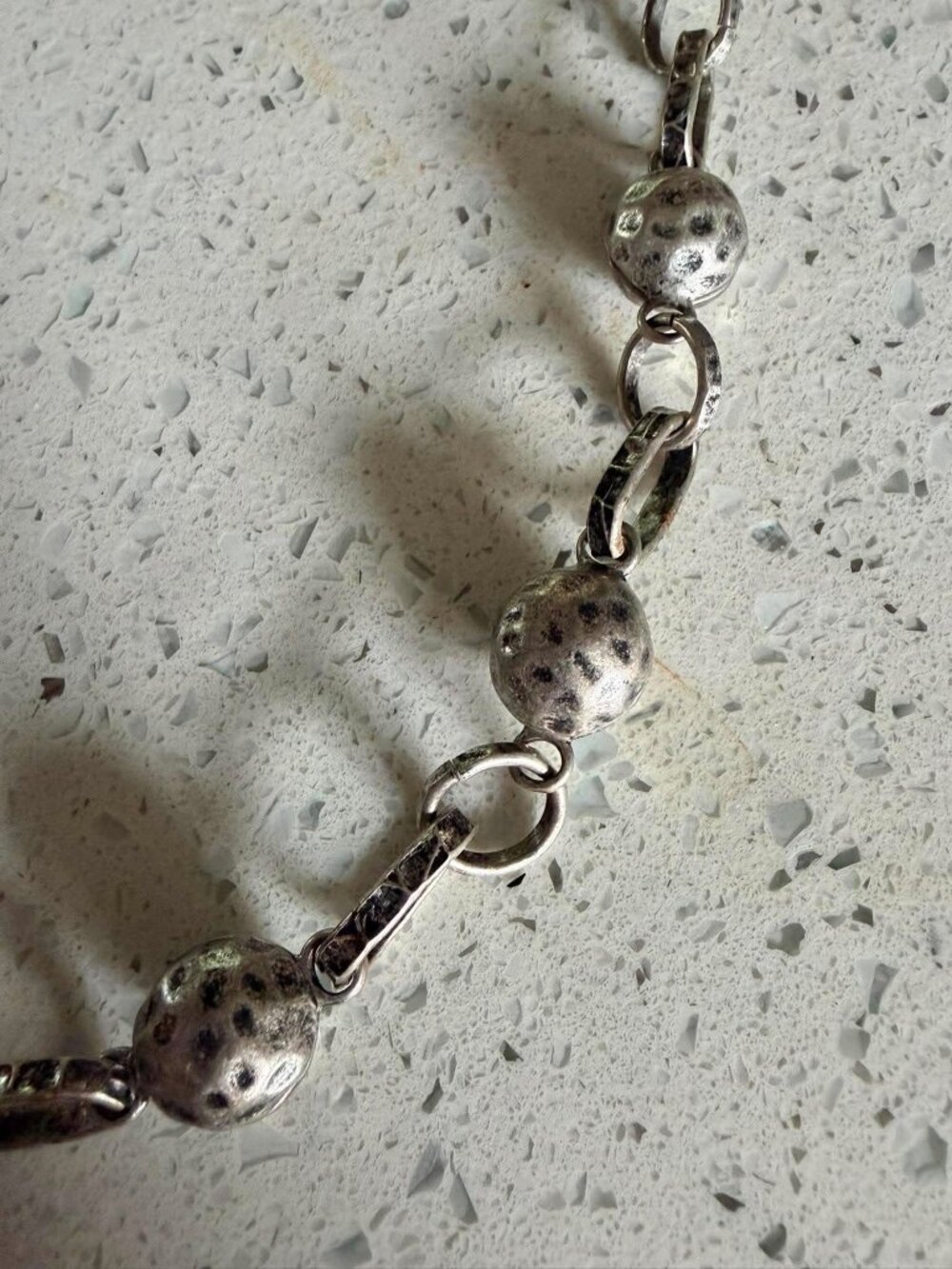 Silver Tone Hammered Bead Link Necklace Boho Southwestern Statement